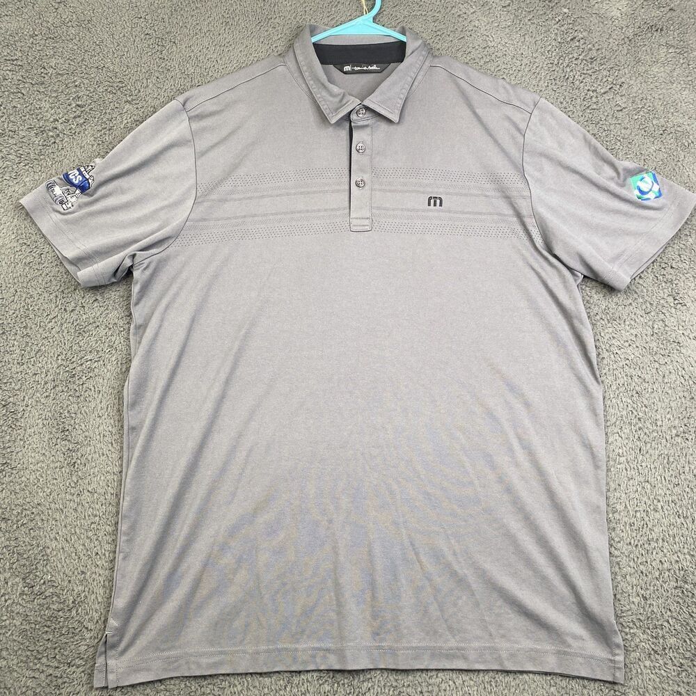 Travis Mathew Polo Shirt Mens XL Gray TM1MW450 Golf Embroidered Logos Pima Blend